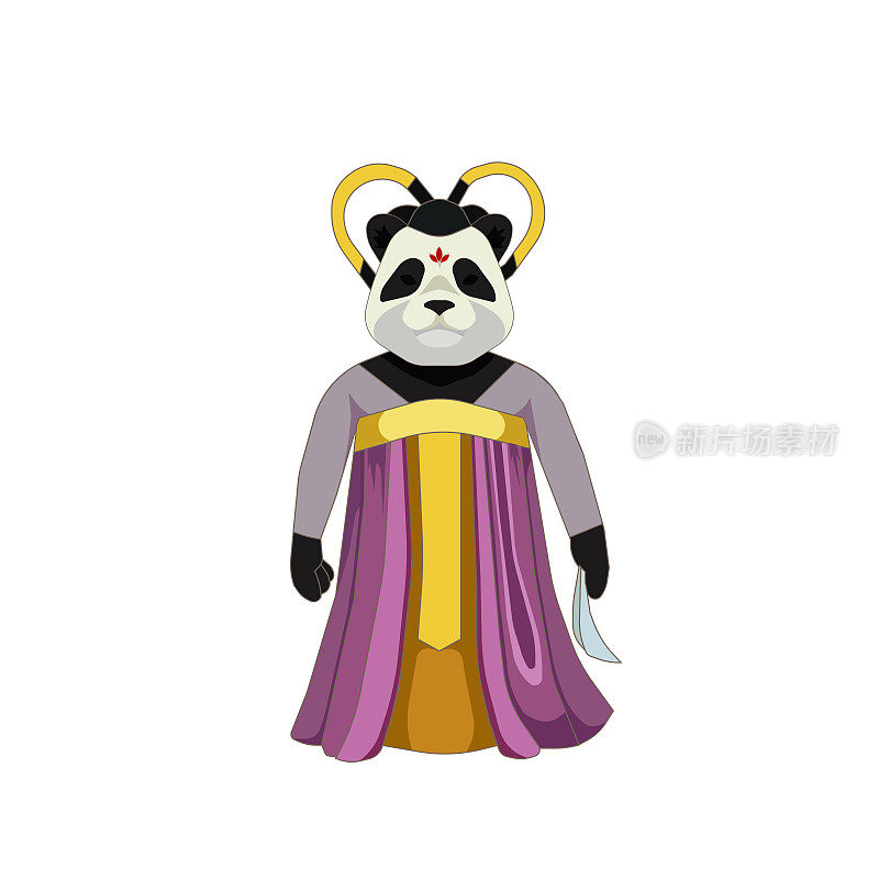 This is a cartoon panda dressed in on white isolated background, vector illustration for prints, stickers, logos or elements of design in Culture and Chinese Style topics.